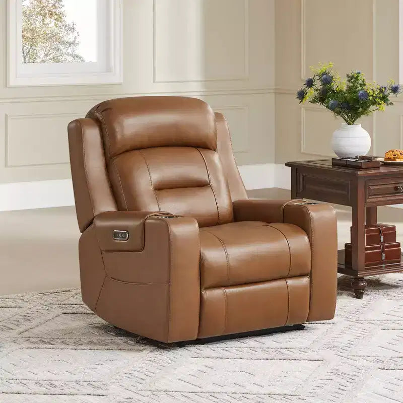 Spruce & Spring Genuine Leather Dual Motor Power Lay Flat Recliner Chair