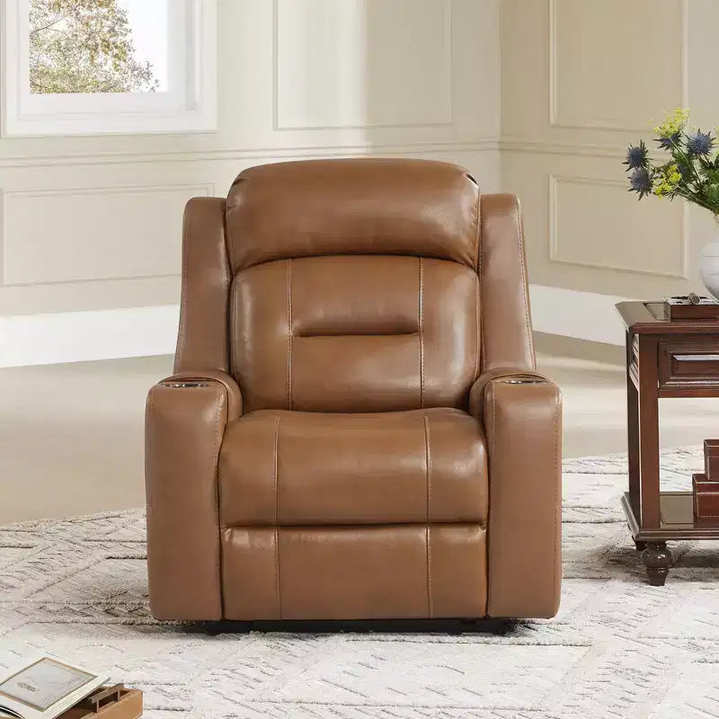 Spruce & Spring Genuine Leather Dual Motor Power Lay Flat Recliner Chair