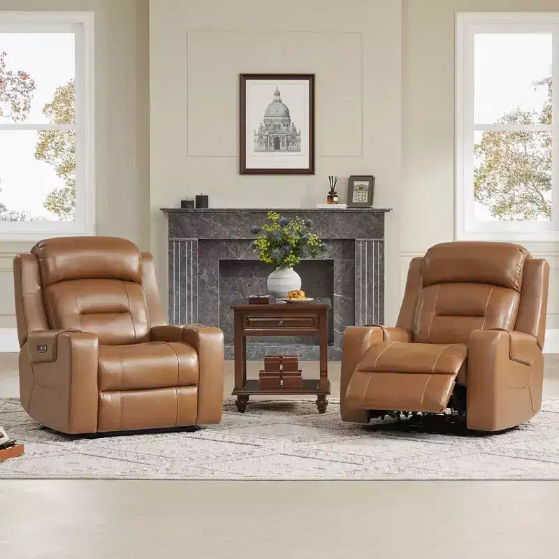 Spruce & Spring Genuine Leather Dual Motor Power Lay Flat Recliner Chair