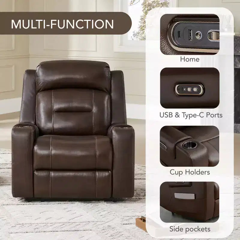 Spruce & Spring Genuine Leather Dual Motor Power Lay Flat Recliner Chair