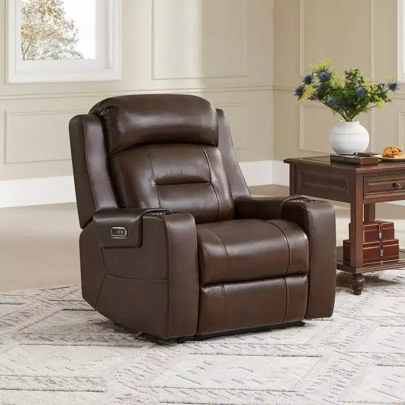 Spruce & Spring Genuine Leather Dual Motor Power Lay Flat Recliner Chair
