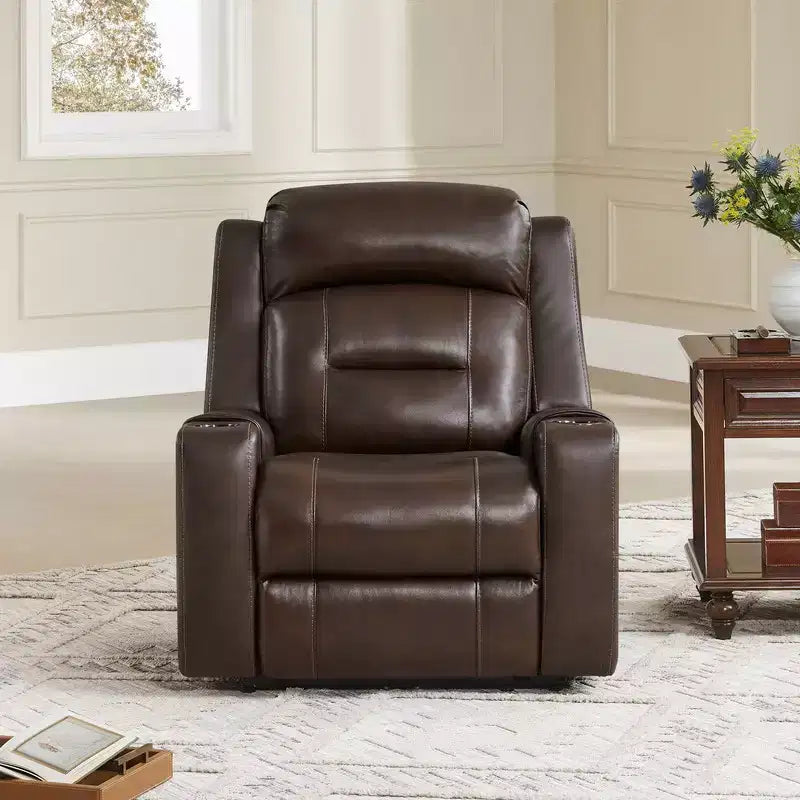 Spruce & Spring Genuine Leather Dual Motor Power Lay Flat Recliner Chair