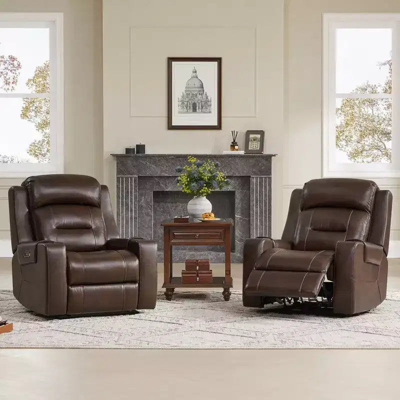 Spruce & Spring Genuine Leather Dual Motor Power Lay Flat Recliner Chair