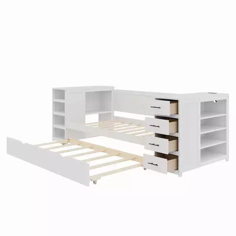 GDFStudio Abigail Wooden Twin Size Daybed with Trundle and Storage Drawers