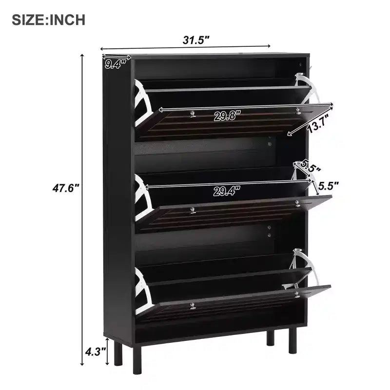 Meuble à Chaussures Minimaliste Okak, Organiseur de Chaussures Autonome avec 3 Tiroirs Basculants, Armoire à Chaussures pour Entrée, Salon, Couloir