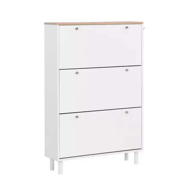 Meuble à Chaussures Minimaliste Okak, Organiseur de Chaussures Autonome avec 3 Tiroirs Basculants, Armoire à Chaussures pour Entrée, Salon, Couloir