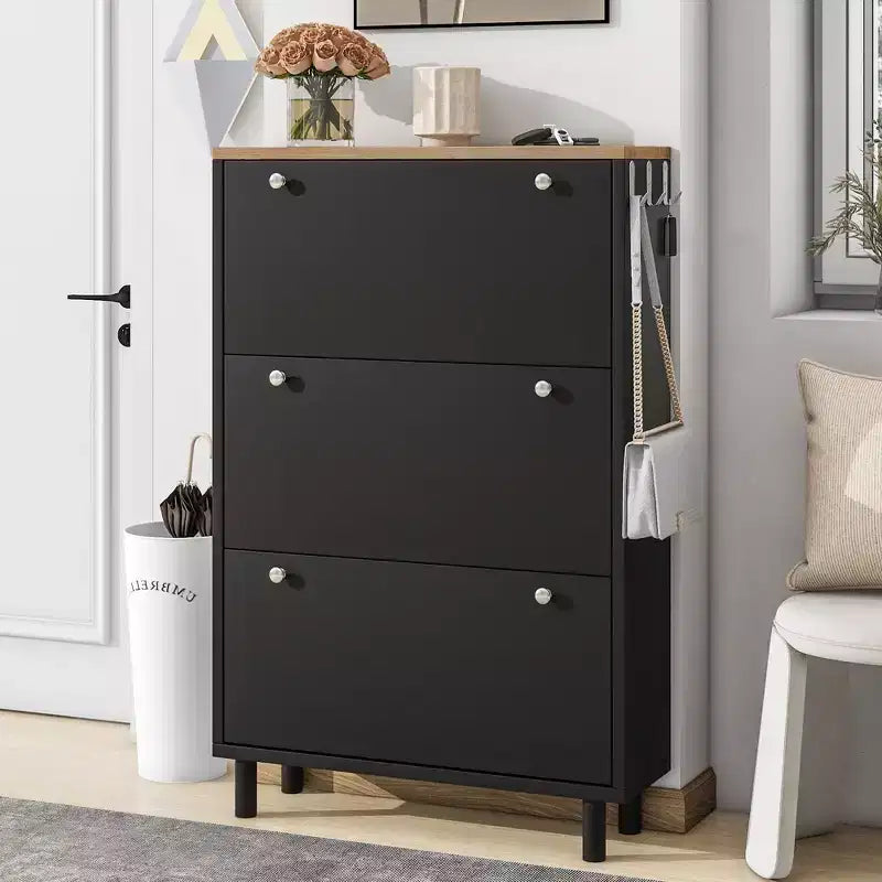 Meuble à Chaussures Minimaliste Okak, Organiseur de Chaussures Autonome avec 3 Tiroirs Basculants, Armoire à Chaussures pour Entrée, Salon, Couloir