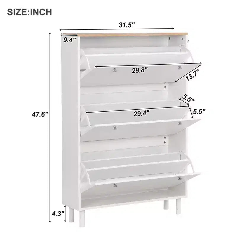 Meuble à Chaussures Minimaliste Okak, Organiseur de Chaussures Autonome avec 3 Tiroirs Basculants, Armoire à Chaussures pour Entrée, Salon, Couloir