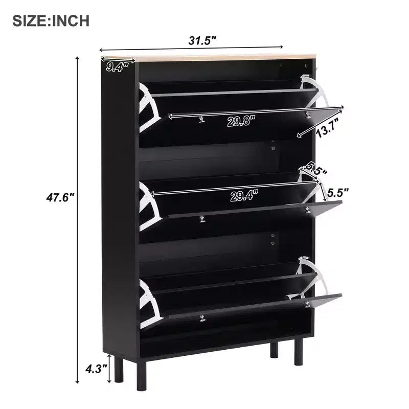 Meuble à Chaussures Minimaliste Okak, Organiseur de Chaussures Autonome avec 3 Tiroirs Basculants, Armoire à Chaussures pour Entrée, Salon, Couloir