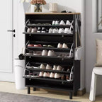 Meuble à Chaussures Minimaliste Okak, Organiseur de Chaussures Autonome avec 3 Tiroirs Basculants, Armoire à Chaussures pour Entrée, Salon, Couloir