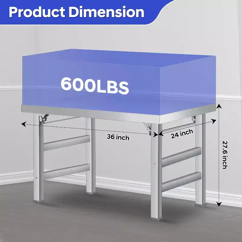 Table pliante en acier inoxydable – Établi pliant commercial de 235 kg avec base et pieds réglables pour cuisine à domicile, restaurant, garage, entrepôt
