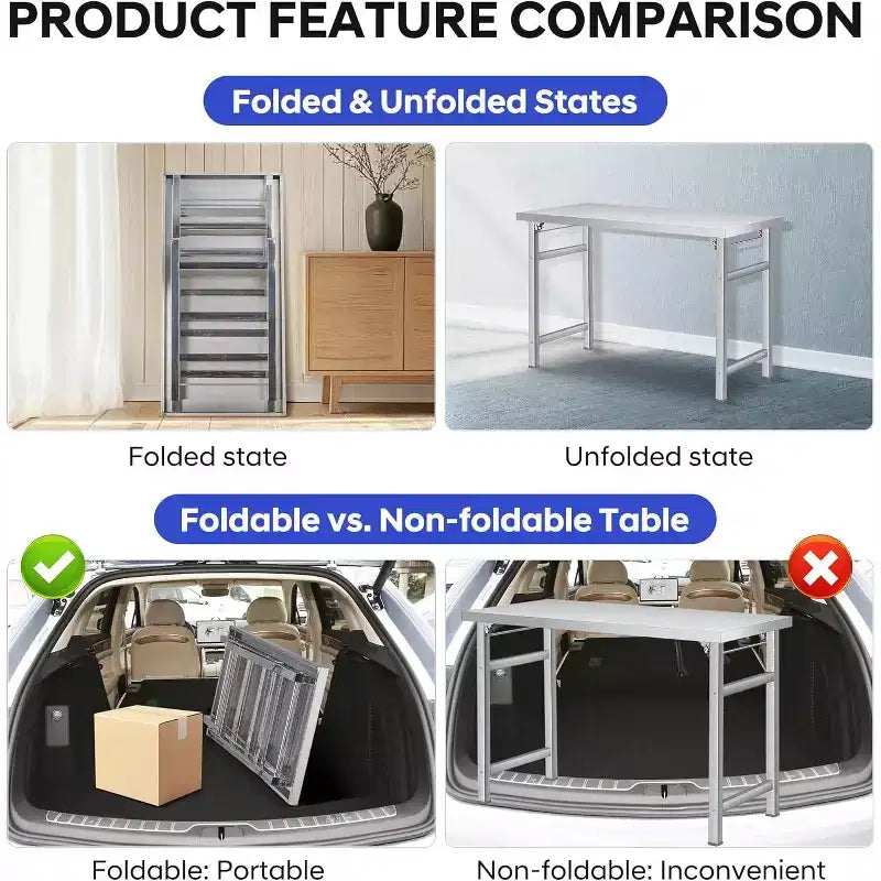 Table pliante en acier inoxydable – Établi pliant commercial de 235 kg avec base et pieds réglables pour cuisine à domicile, restaurant, garage, entrepôt