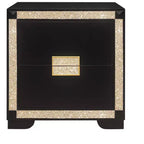 HomeRoots 26 Black and Gold Two Drawer Faux Crystal Bling Wood Nightstand
