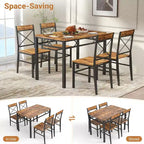 Zevemomo 5-Piece Dining Table Set, Dining Table Set for 4, , with 4 Curved Backrest Chairs, Compact Dining Set for Small Spaces & Kitchen-Brown
