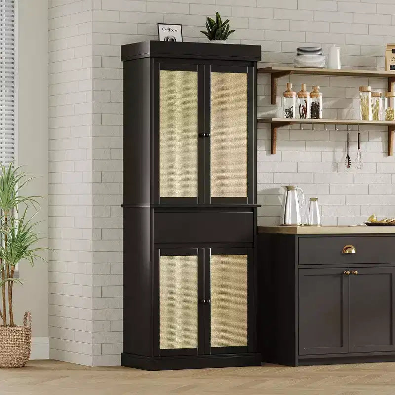 69in Tall Kitchen Pantry Storage Cabinet with Adjustable Shelves, Freestanding Cupboard with Drawer for Bathroom, Dining Room, Living Room, Black
