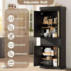 Meuble de rangement pour cuisine de 175 cm de haut avec étagères réglables, armoire autoportante avec tiroir pour salle de bain, salle à manger, salon, noir