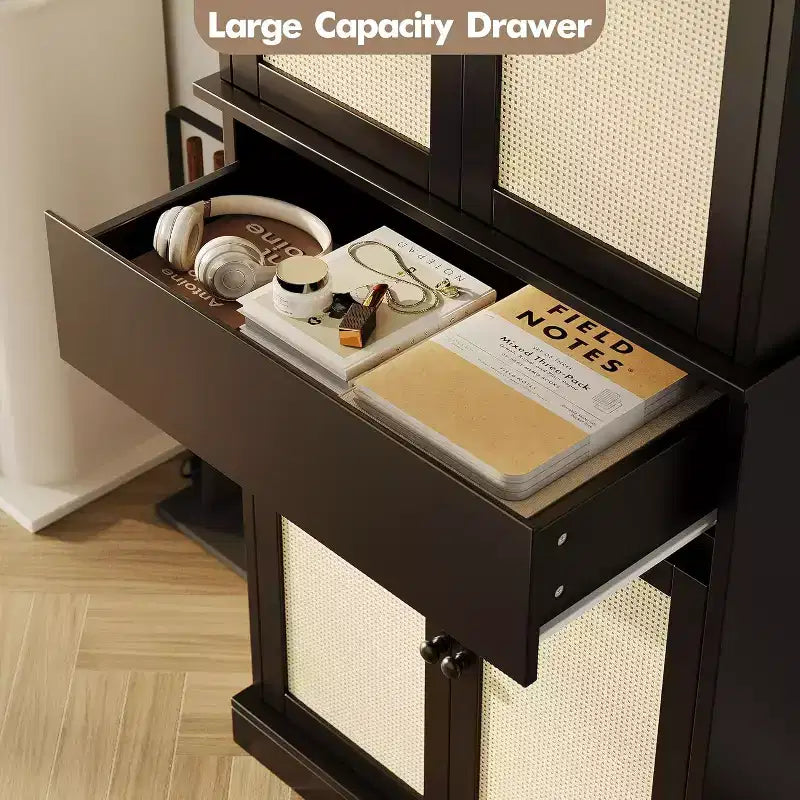 Meuble de rangement pour cuisine de 175 cm de haut avec étagères réglables, armoire autoportante avec tiroir pour salle de bain, salle à manger, salon, noir
