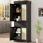 Meuble de rangement pour cuisine de 175 cm de haut avec étagères réglables, armoire autoportante avec tiroir pour salle de bain, salle à manger, salon, noir