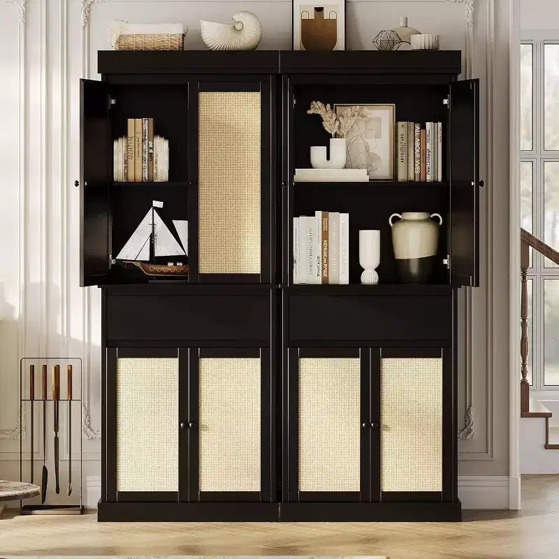 Meuble de rangement pour cuisine de 175 cm de haut avec étagères réglables, armoire autoportante avec tiroir pour salle de bain, salle à manger, salon, noir
