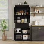 Meuble de rangement pour cuisine de 175 cm de haut avec étagères réglables, armoire autoportante avec tiroir pour salle de bain, salle à manger, salon, noir