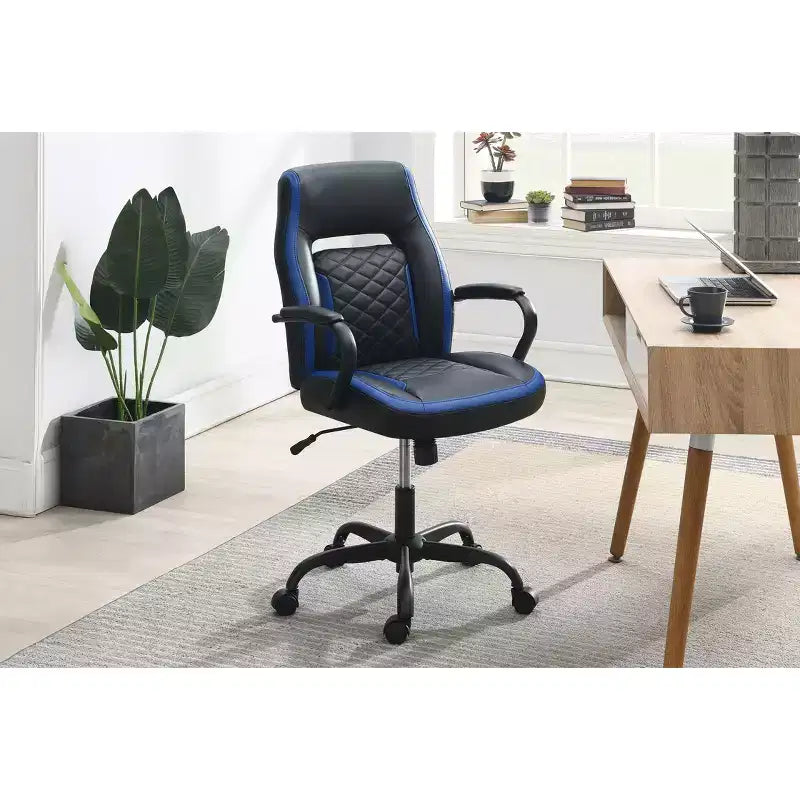 Okak Gaming Chair with Armrest, Criss Cross Chair with Wheels, Upholstered Computer Chair for Study, Office, Gaming Room