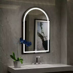 MAYEERTY Miroir de salle de bain en alliage d'aluminium arqué avec fonction désembuage encadré pour salle de bain noir