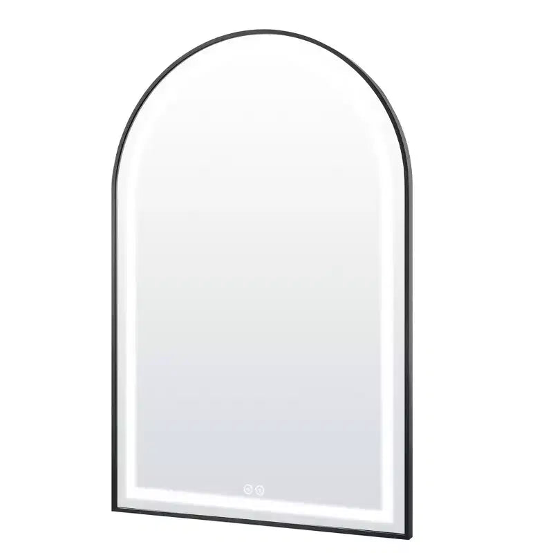 MAYEERTY Miroir de salle de bain en alliage d'aluminium arqué avec fonction désembuage encadré pour salle de bain noir
