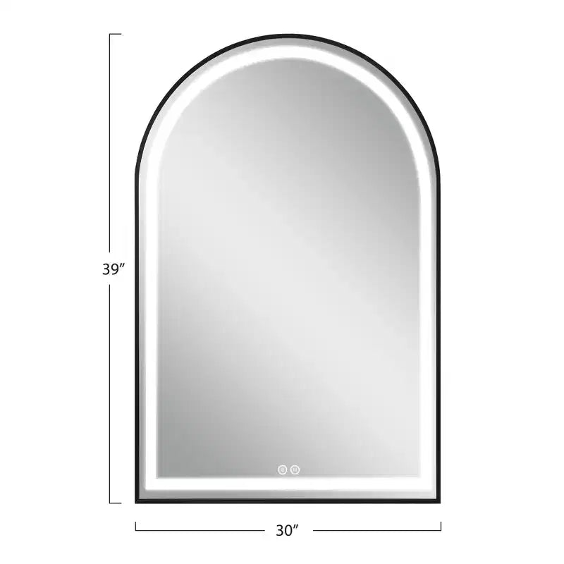 MAYEERTY Miroir de salle de bain en alliage d'aluminium arqué avec fonction désembuage encadré pour salle de bain noir