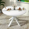 Zevemomo Round Dining Table,42Kitchen Dining Table for 4-6,Small Round Table with Metal Cross Legs,for Kitchen,Apartment,Living Room,White Marble