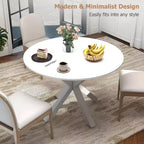 Table à manger ronde Zevemomo, table de salle à manger de 42 po pour 4 à 6 personnes, petite table ronde avec pieds croisés en métal, pour cuisine, appartement, salon, marbre blanc