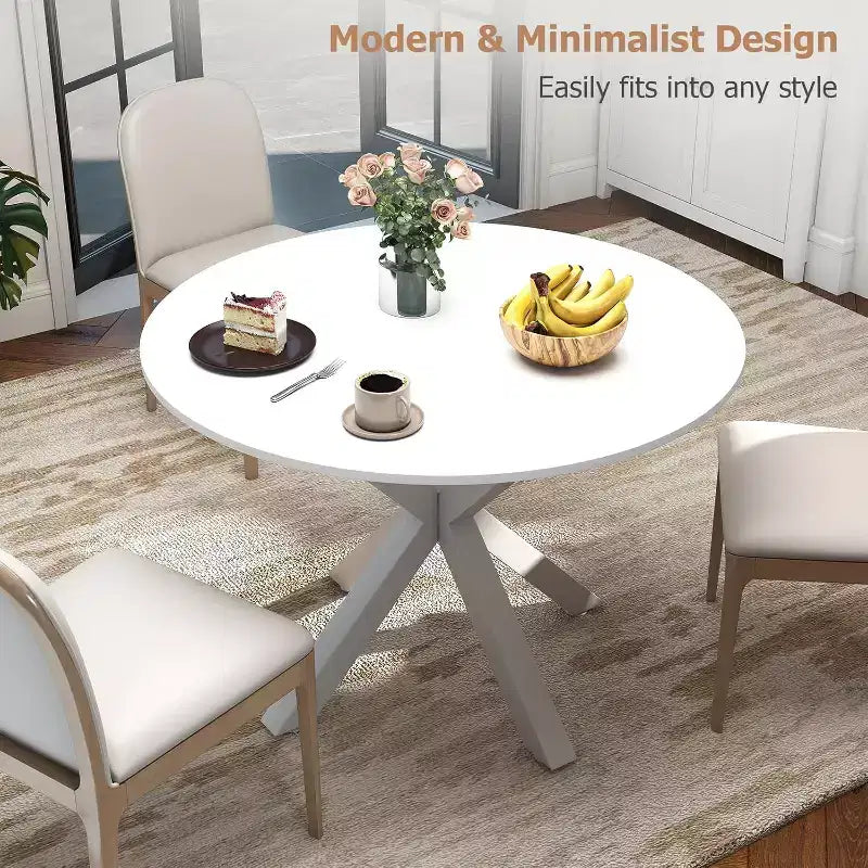 Table à manger ronde Zevemomo, table de salle à manger de 42 po pour 4 à 6 personnes, petite table ronde avec pieds croisés en métal, pour cuisine, appartement, salon, marbre blanc