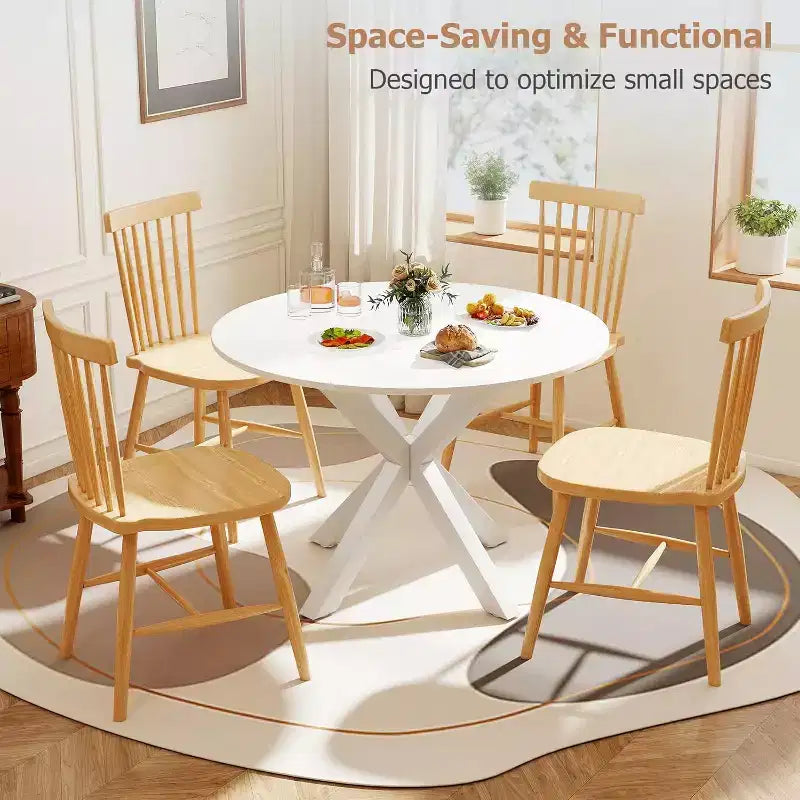 Table à manger ronde Zevemomo, table de salle à manger de 42 po pour 4 à 6 personnes, petite table ronde avec pieds croisés en métal, pour cuisine, appartement, salon, marbre blanc