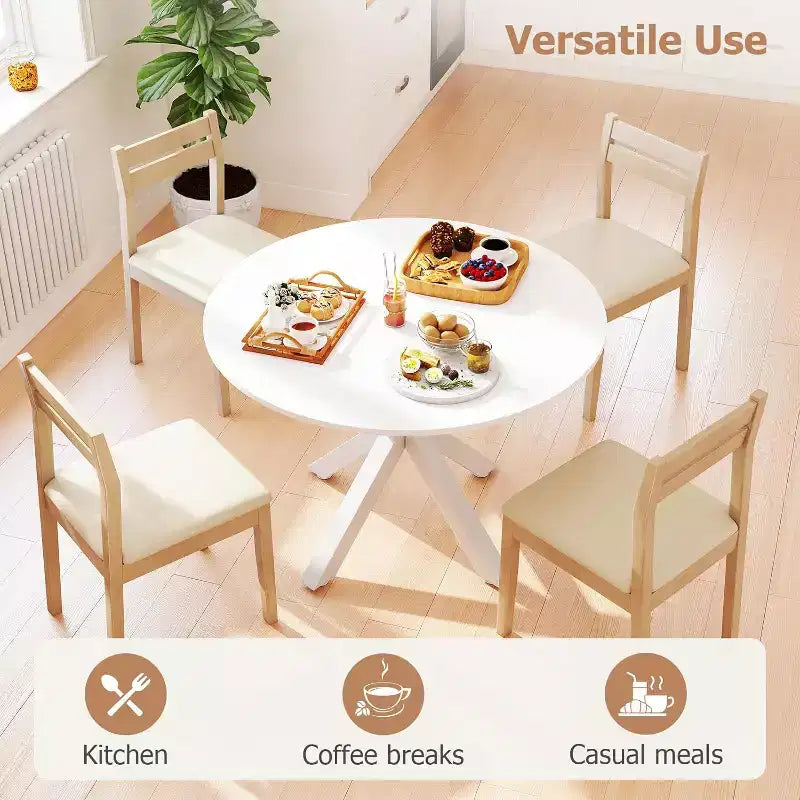 Table à manger ronde Zevemomo, table de salle à manger de 42 po pour 4 à 6 personnes, petite table ronde avec pieds croisés en métal, pour cuisine, appartement, salon, marbre blanc