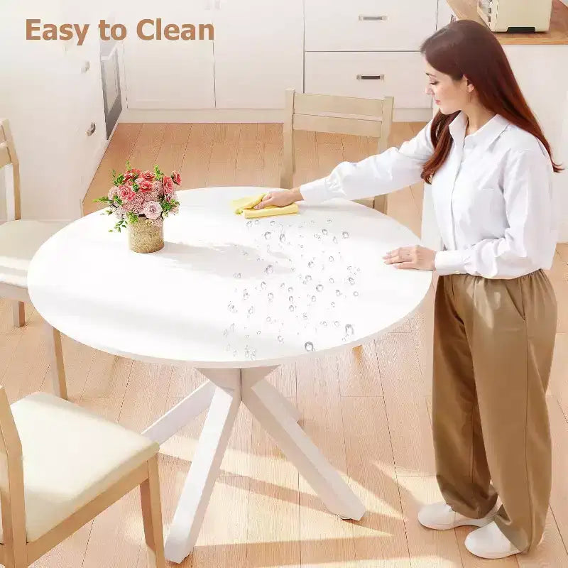 Table à manger ronde Zevemomo, table de salle à manger de 42 po pour 4 à 6 personnes, petite table ronde avec pieds croisés en métal, pour cuisine, appartement, salon, marbre blanc