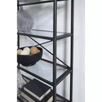 Dakerwell 72 Bibliothèque en verre avec cadre en métal – Meuble de rangement à 5 étagères, finition noir antique