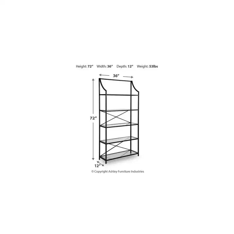 Dakerwell 72 Bibliothèque en verre avec cadre en métal – Meuble de rangement à 5 étagères, finition noir antique