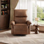 Swivel Rocking Recliner Chair, Manual Leather Recliner Glider with Lumbar Support & Padded Armrest, Comfortable Rocker Nursery Sofa for Living Room