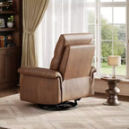 Swivel Rocking Recliner Chair, Manual Leather Recliner Glider with Lumbar Support & Padded Armrest, Comfortable Rocker Nursery Sofa for Living Room