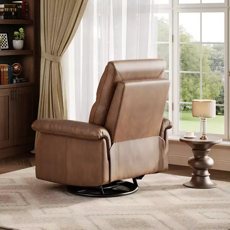 Swivel Rocking Recliner Chair, Manual Leather Recliner Glider with Lumbar Support & Padded Armrest, Comfortable Rocker Nursery Sofa for Living Room