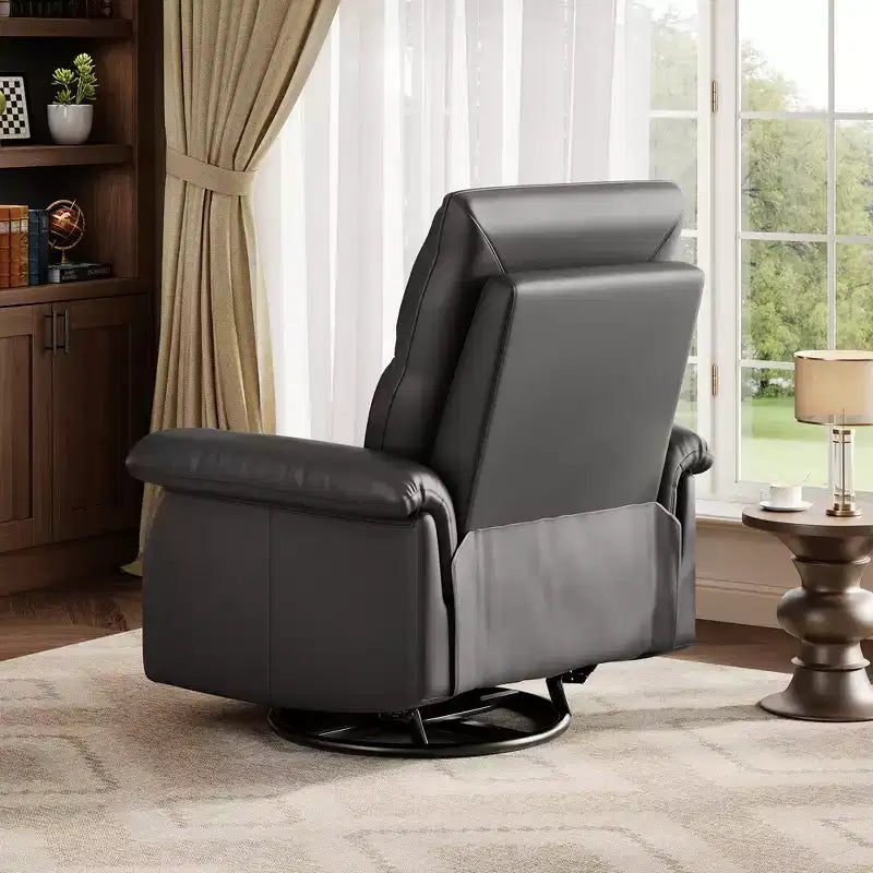 Swivel Rocking Recliner Chair, Manual Leather Recliner Glider with Lumbar Support & Padded Armrest, Comfortable Rocker Nursery Sofa for Living Room