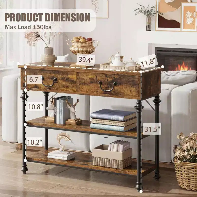 Narrow Console Table with 2 Drawers and Storage Shelves, Small Entryway Table for Living Room, Hallway, Sofa Table, Space-Saving Design