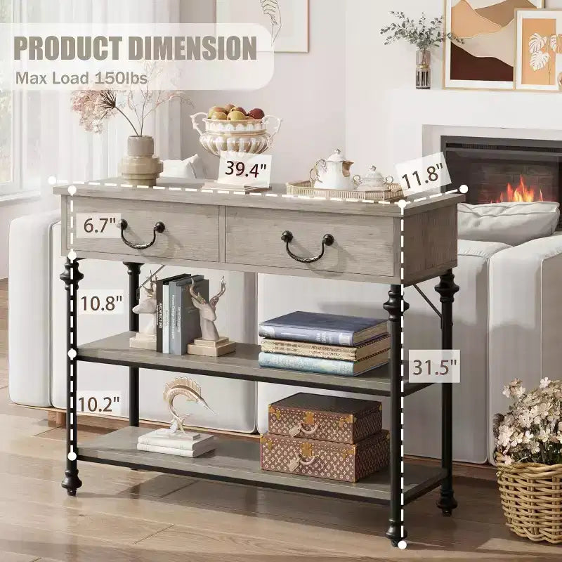 Narrow Console Table with 2 Drawers and Storage Shelves, Small Entryway Table for Living Room, Hallway, Sofa Table, Space-Saving Design