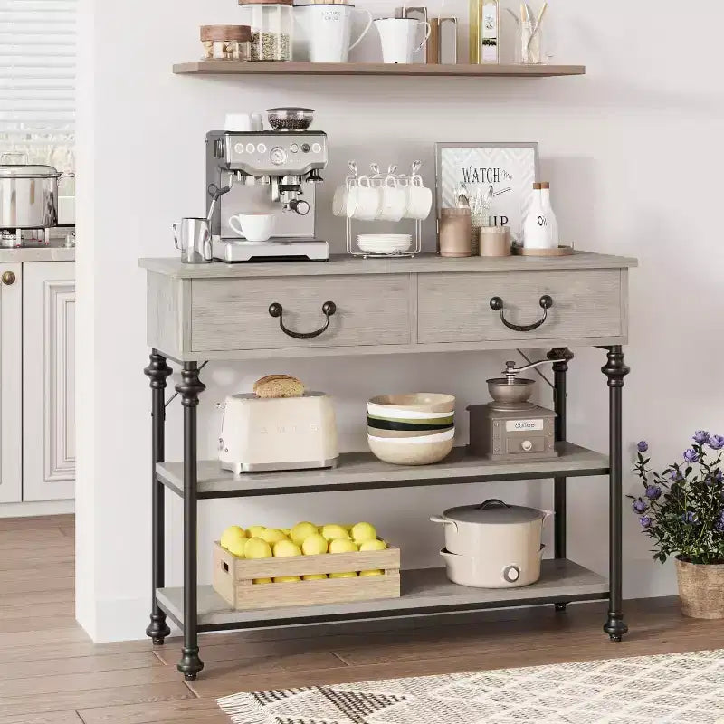 Narrow Console Table with 2 Drawers and Storage Shelves, Small Entryway Table for Living Room, Hallway, Sofa Table, Space-Saving Design