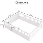 Lit double Bellemave, construction avec barrière de sécurité très haute, porte, lit de plancher Montessori en bois, blanc