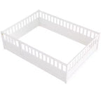 Lit double Bellemave, construction avec barrière de sécurité très haute, porte, lit de plancher Montessori en bois, blanc