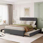 Bellemave Linen Upholstered BedFrame with Storage Drawers, Modern Platform Bed Frame with Headboard and Trundle Bed, No Box Spring NeededGray