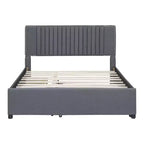 Cadre de lit rembourré en lin Bellemave avec tiroirs de rangement, cadre de lit plateforme moderne avec tête de lit et lit gigogne, aucun sommier tapissier requis, gris