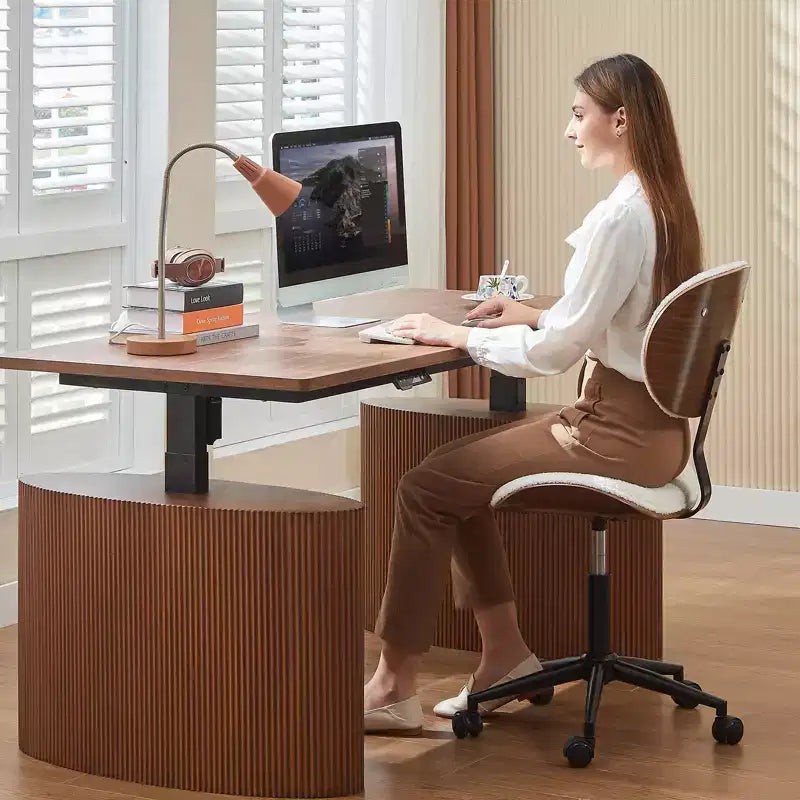 Bestier Bentwood Ergonomic Armless Home Office Desk Chair, Comfy Table Chair with Lumbar Support, PU Leather Height Adjustable Task Chair with Wheels
