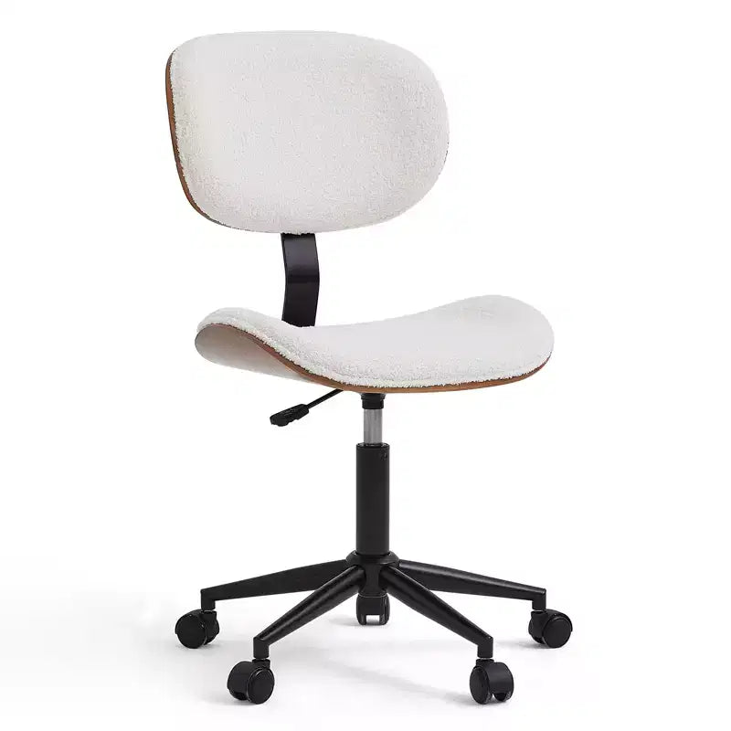 Bestier Bentwood Ergonomic Armless Home Office Desk Chair, Comfy Table Chair with Lumbar Support, PU Leather Height Adjustable Task Chair with Wheels