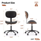 Bestier Bentwood Ergonomic Armless Home Office Desk Chair, Comfy Table Chair with Lumbar Support, PU Leather Height Adjustable Task Chair with Wheels